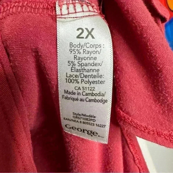 George T-Shirt Flowy Lace Red Size 2X - Picture 9 of 16